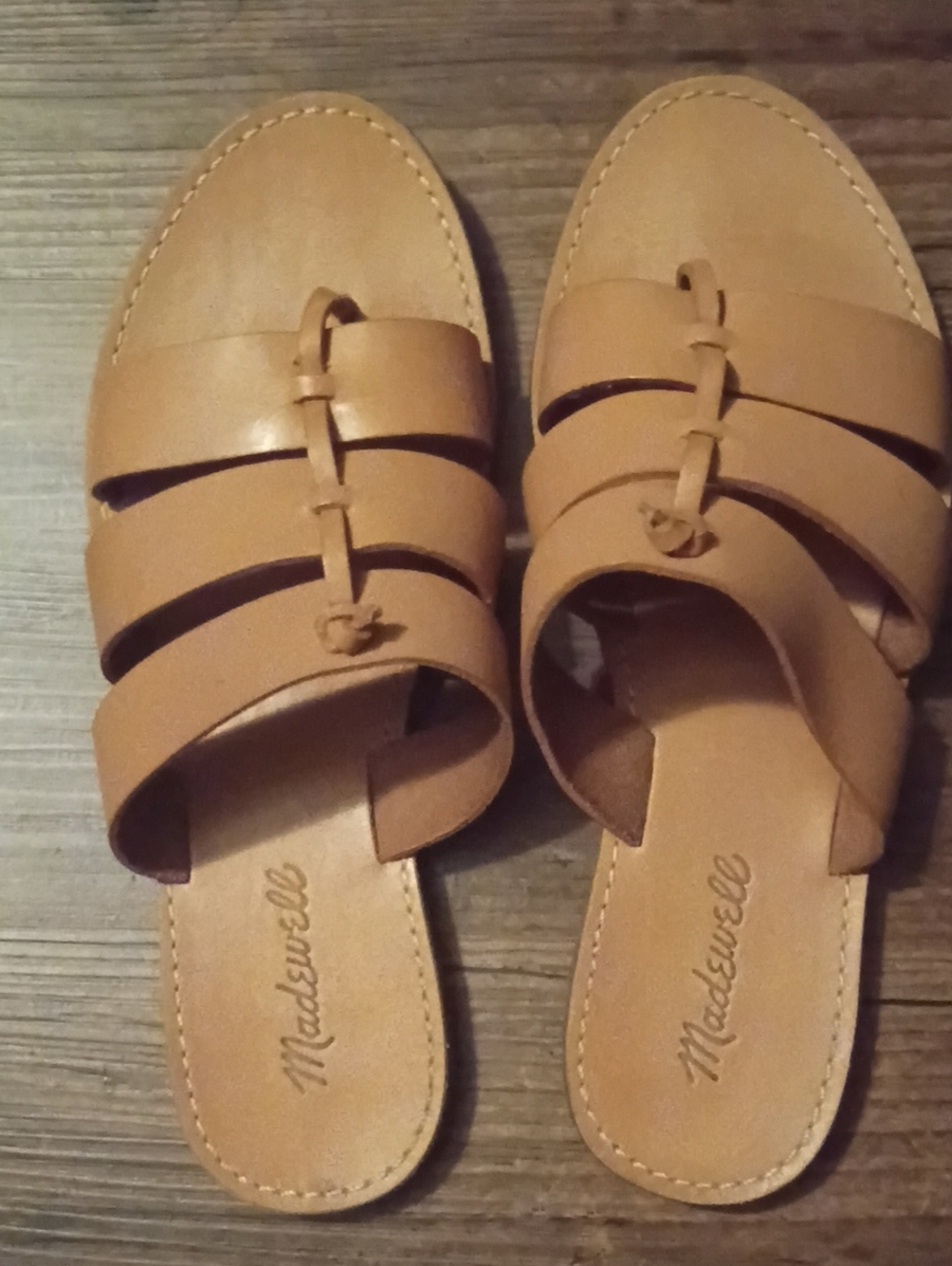 Madewell Tan Leather Knot-Strap Slide Sandals - Picture 1 of 5